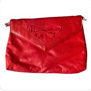 Vintage Red Faux Leather Envelope Clutch Crossbody Bag w/ Removable Strap(748-4)